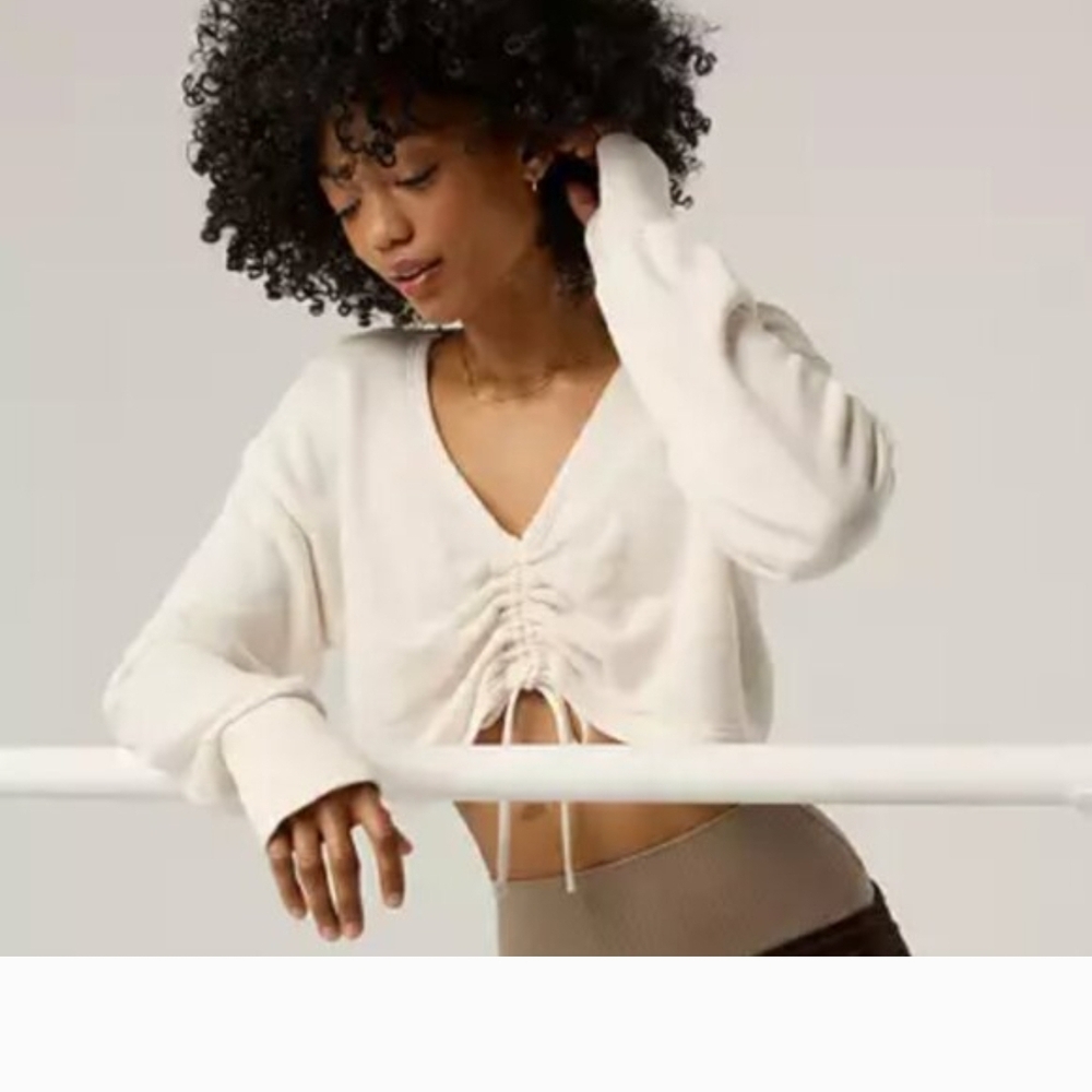 Aerie - Heather Frost Strech Flex Terry Cinch Front Crewneck - M